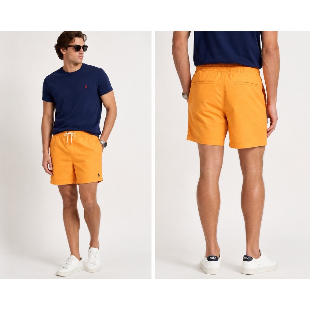 Polo Ralph Lauren Mens Classic Fit Orange Drawstring Shorts Medium Pony Logo
